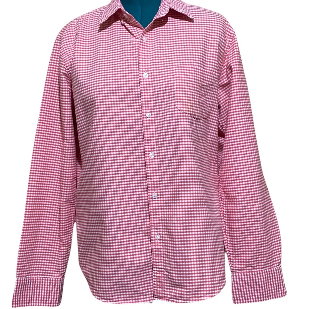 J Crew Slim Mens Red and White Classic Checkered Button Down Dress Shirt Size XL